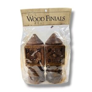 Vintage Pier 1 Imports Carved Shesham Wood Natural Finish Flower Finials